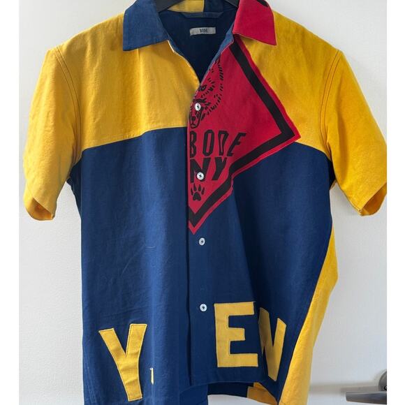 BODE: Men's Scout Patchwork Printed Cotton Shirt - Size S/M
